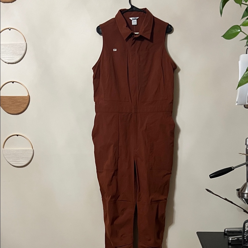 Duluth Trading Co Sleeveless Jumpsuit in Deep Rust Brown